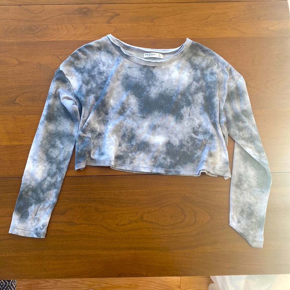 Grey Tie-Dye Long Sleeve Cropped Shirt